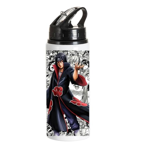 Image of Anime sipper water bottle with Itachi Print for Use school, gym, tuition, travling, yoga | Aluminium sublimation sipper bottle 750ml black cap (Itachi Uchiha-A-6)