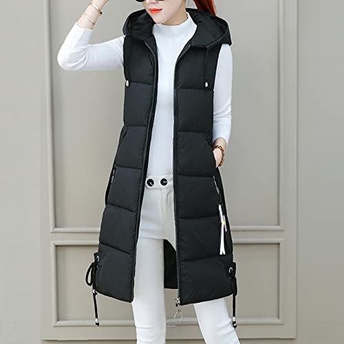 Womens Long Puffer Vest Quilted Hooded Sleeveless Zip Up Down Jacket Winter Warm Lightweight Gilet Coat Outerwear3