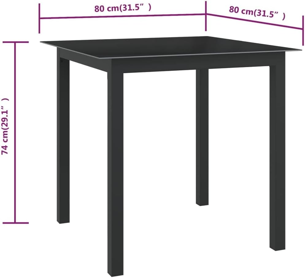 Garden Coffee Table Black Aluminum with Glass Top, Compact Durable Outdoor Patio Furniture, Square Patio Table for Balcony or Garden, Modern Matte Finish for Socializing