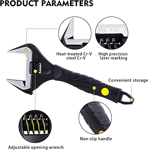 Zeguard 10 inch Adjustable Spanner, 50mm Wide Jaw Opening Adjustable Wrench, 250mm Plumbing Tools Set for Plumbers - Image 4