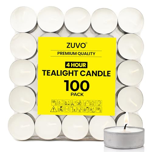 Zuvo Unscented Tea Light Candles 100-Pack