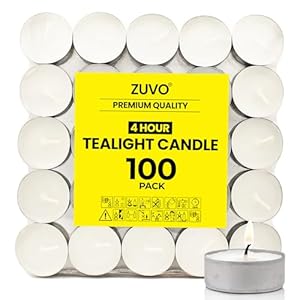 Tea Lights Candles 4 Hour Burn (100 Pack) – White Lights – 1.5″W x 1″H Smokeless & Unscented Candles – Party Candles- for Weddings, Home Decor