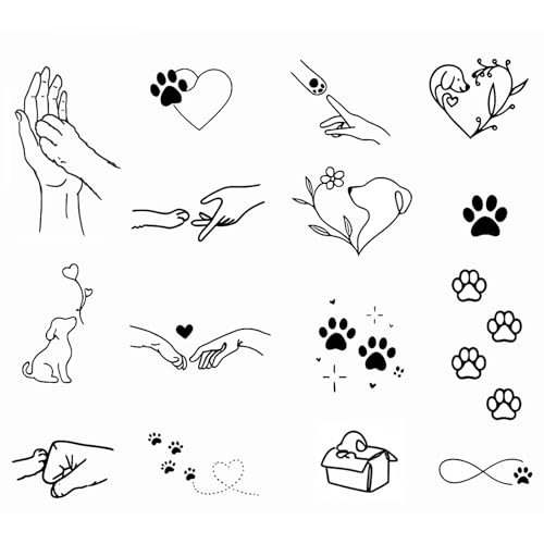 WEEKINK Minimalist Fine Line Dog Temporary Tattoos – DIY Small Outline Paw Semi-permanent Tattoo Stickers for Finger, Wrist, Neck & Arm, Realistic, Waterproof and Long Lasting for 2 Weeks