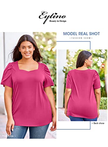 Eytino Womens Plus Size Summer Top Square Neck Puff Sleeve Casual Loose Blouse T Shirts,4X Rose — view 3