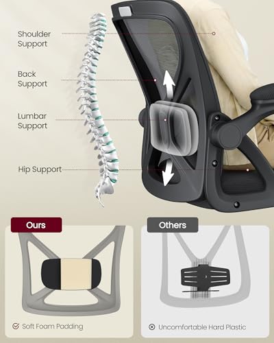 Image of VASAGLE Ergonomic Mesh Office Chairs with Adjustable Lumbar Support, 90-105 Tilt Function, Wide Seat, Flip‑Up Armrests, Computer Desk Chairs for Home Office, Set of 2, Ink Black