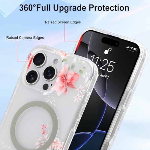 Coque iPhone 16 Pro Max fleurie rose compatible Magsafe antichoc