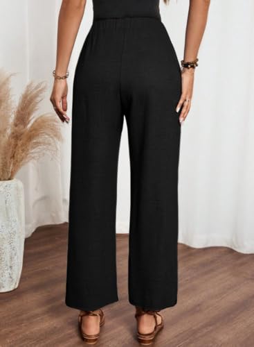 Image of Acelitt Women Casual Lightweight Drawstring Elastic Waist Pants with Pockets, S-XXL