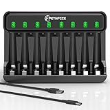 PEYHFCCE AA AAA 8 Bay Battery Charger with High-Speed Charging, Independent Slot for 1.2V Ni-MH Rechargeable Batteries