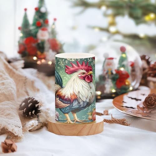 Image of ALAZA Chicken Rooster Flickering Flameless Candles Battery Operated with Remote Timer,Tea Light Candles LED Pillar Votive Candles Set of 2 for Outdoor Indoor Decorations