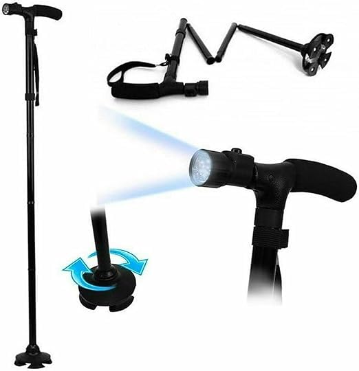MF artSHOP Bastón de paseo plegable con luz LED integrada, ajustable en altura, base antideslizante autoportante, para personas mayores