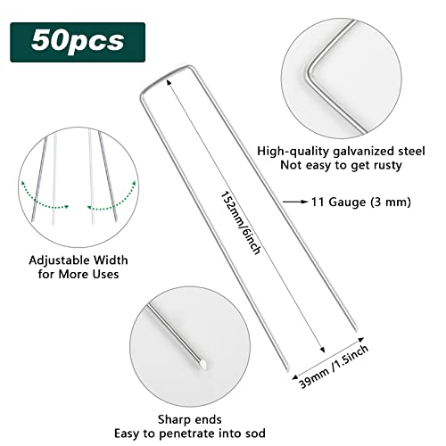Feed Garden Galvanized Landscape Staples 6 Inch 50 Pack 11 Gauge Anti-Rust Garden Stakes Landscaping Fabric Sod Pins Yard Stakes For Weed Barrier Fabric #TOP1