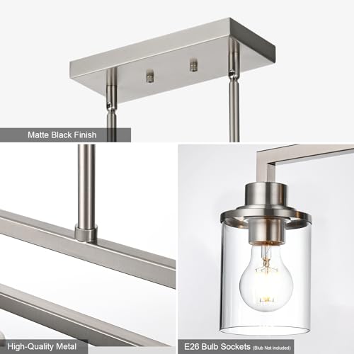 Yaohong 4-Light Brushed Nickel Kitchen Chandeliers Over Table, 31.1 inch Modern Dining Room Light Fixture, Island Lights for Kitchen with Clear Glass Shade, Height Adjustable by Yaohong - Image 6