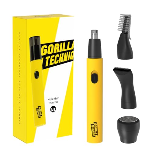 Gorilla Technique Nose Ear Hair Trimmer for Men, Rechargeable 4-in-1 Trimmer for Nose Ear Eyebrow Hair Removal, No Pull No Snag Grooming with High-Speed 10,000rpm Motor, 4 Heads