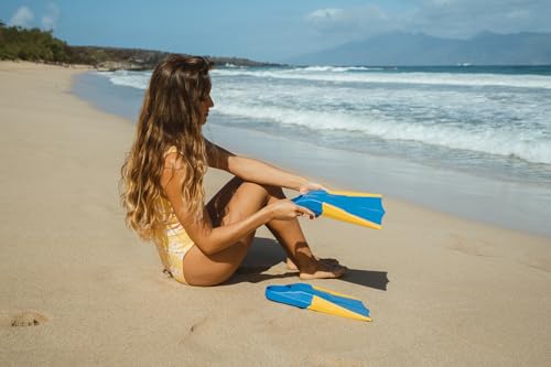 DORSAL Bodyboard Bodysurfing Floating Swimfins (Flippers) Blue/Yellow Medium - Mens US Size 8.5-9.5