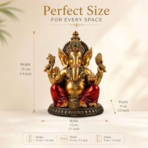 Image of ARMONIA Premium Lord Ganesha Idol for Home Decor - 6 Inch Handmade Ganesh Murti |Antique Finish Ganpati Statue for Mandir,Office Desk |Polyresin | Best Spiritual Gift for Diwali,Wedding & Housewarming