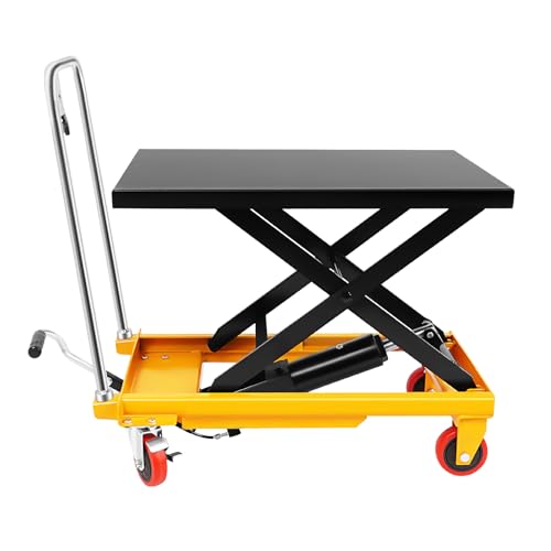 Dfmyhked Foldable Hydraulic Lift Table Cart with 4 PU Wheels, 500lbs Capacity Industrial-Grade Hydraulic Scissor Lift Table, Single Scissor Lift for Warehouse, Factory, and Material Handling