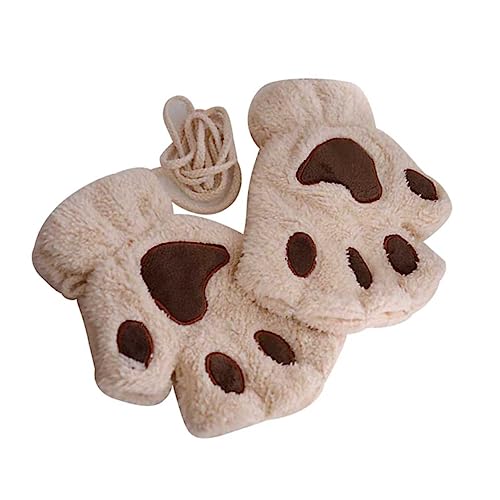 SAFIGLE Plush Fingerless Gloves for Warm Half-finger Mittens Wrist Rope Soft and Comfortable Design Beige