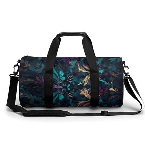 Sac de sport en toile motif floral foncé blanc compact et spacieux de 45 cm