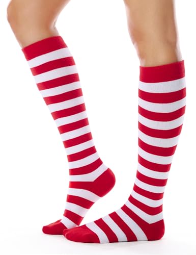 Red and White Striped Knee-High Socks