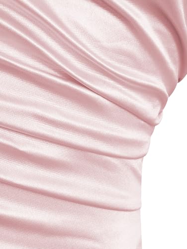 Rosegalette Women's Cowl Neck Maxi Dress Lace Up Backless High Split Ruffle Prom Party Gowns,Pink,L — view 6