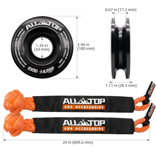 Image of ALL-TOP Synthetic Soft Shackle & Recovery Ring Kit (2PCS 3 /4in x 24in - 66200LBS Shackles + 1 Snatch Pulley Ring) for Winch Tackle Pulley System