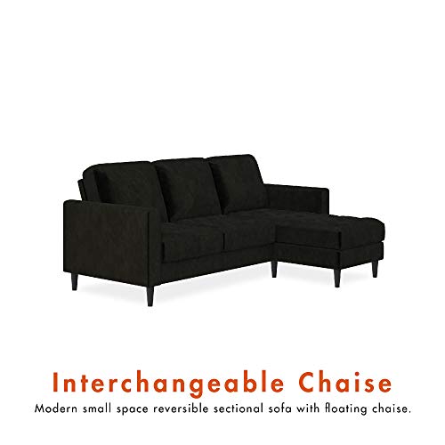 CosmoLiving by Cosmopolitan CosmoLiving Strummer Reversible Sectional Couch, Black Velvet Sofa (DA038-BK)