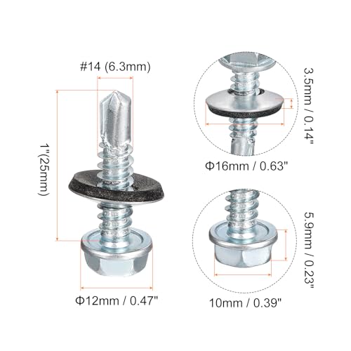 Tornillos autoperforantes #14x1 pulg con arandela de goma 200 pcs miniatura 2
