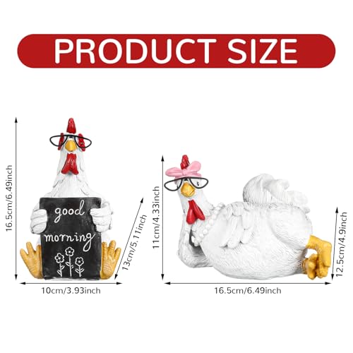 Wesiti 2 Pack Rustic Rooster and Chicken Resin Statue Set Good Morning Chicken Figurine Farmhouse Resin Decor for Home Office Desktop Bookshelf Festival Gift