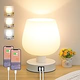 Brightever Touch Bedside Table Lamp with 2 USB Ports, Dimmable Small Nightstand Lamp for Bedroom, Modern Desk lamp with White Glass Lampshade, with 3000K-6000K Adjustable Color Temperature Bulb