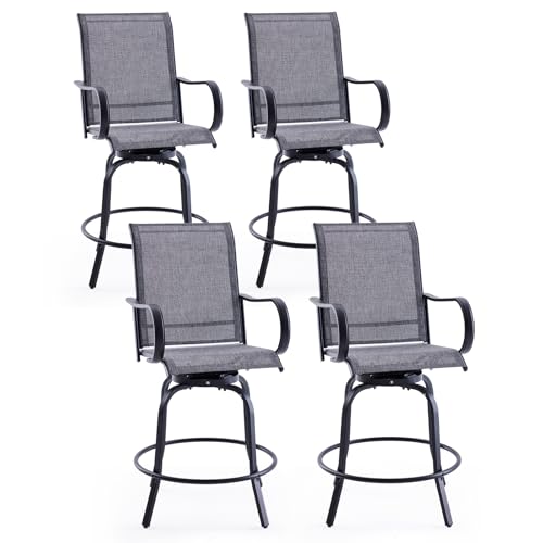PASBAS Patio Swivel Bar Stools Set of 4,All-Weather Outdoor High Bistro Stools with Textilene Fabric for Outside, Beach, Lawn, Poolside and Garden (Grey-Brown)