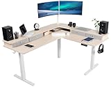 VIVO Electric 2-Tier Corner L-Shaped 63 x 55 inch Standing Desk, Height Adjustable, Memory Controller, Light Wood Top White Frame, Light Gray Drawers, DESK-E3CVC