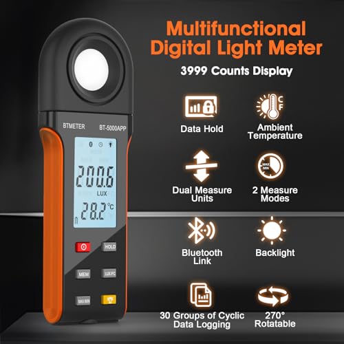 Image of BTMETER Illuminance Light Meter with Bluetooth - Lumen Photometer Tester