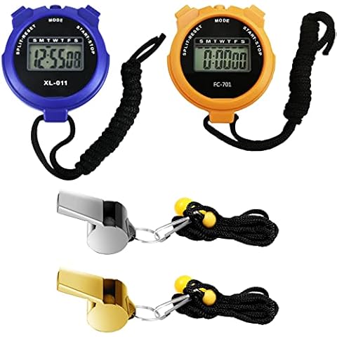 2 Pcs Digital Sport Stopwatch Timer with 2 Stainless Steel Whistle Water Resistant Referee Stop Watch Handheld Digital Timer For Training Swimming Running Cover