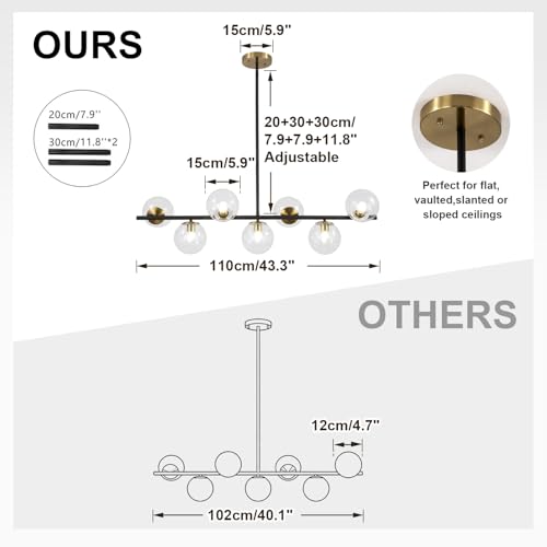 Image of KCO MCM 7-Light Brass Gold Linear Sputnik Chandelier with Clear Glass Shade