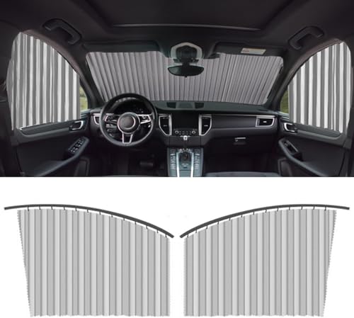 Antson 4pcs Universal Fit Magnetic Car Side Window Curtains, Foldable Car Window Privacy Curtains Sunshade Side Magnet Pleated Car Window Curtain - Removable - Keeps Cooler Screen for Baby (Grey)