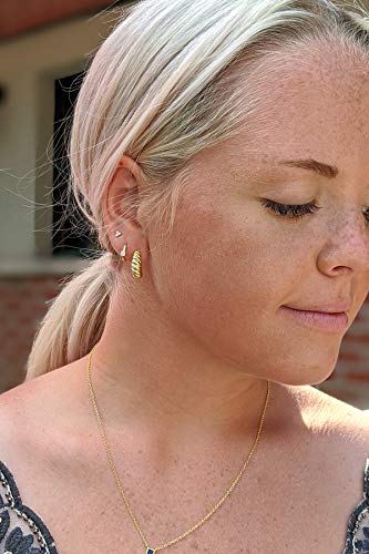 Set Of 3 Single Studs In Sterling Silver 925 Rhodium Plated Small Stud Earrings Set | Screw Back Studs | Tiny Cartilage Earring | Second Hole Earring | Tiny Three Spheres Three Stone Cluster Flower Cz #TOP3