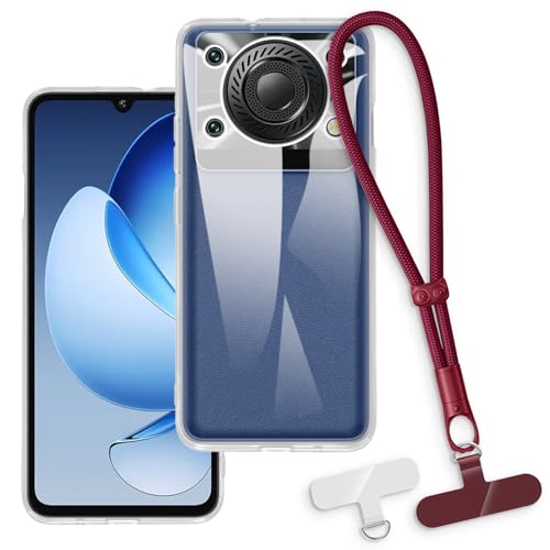 OAGELIM 2-in-1�ی�P�[�X�ƃ��X�g�X�g���b�v Oukitel C60 Pro �Ƃ̌݊������� ���O���\�ȃ��j���[�h�t���d�b�J�o�[�A����~�ߕ����h�~�O���b�v�n���h�� (�N���A + ���b�h)