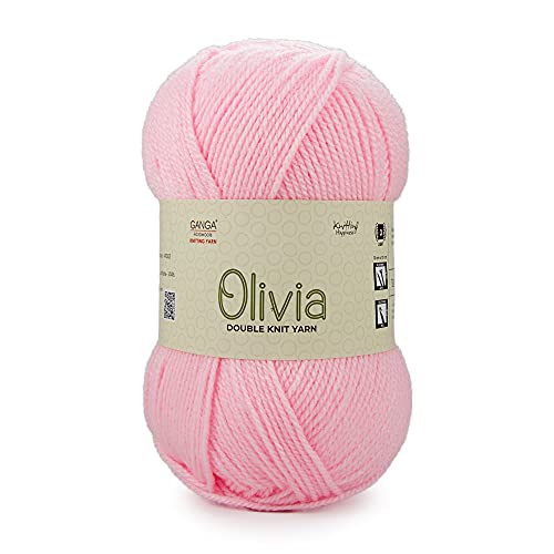 Image of Ganga Acrowools Acrylic Olivia,Double Knit Yarn. Hand Knitting&Crochet Yarn. Oekotex Class 1 Certified. Pack of 2 Balls-100Gms Each. Shade No-Olv009, Baby Pink