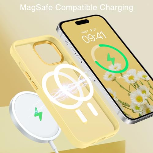 Image of YINLAI for iPhone 15 Case 6.1-inch,Magnetic Compatible with MagSafe, Slim Matte Anti-Fingerprint, Shockproof Full Body Military Grade Protection for iPhone 15 Cover, Yellow
