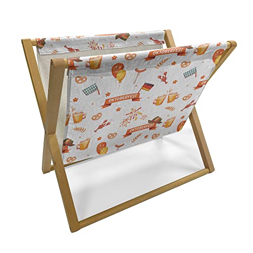 Lunarable Oktoberfest Magazine and Book Holder, Celebratory Party with Food Drinks Balloons Flowers German and Bavarian Flags, Floor Rack Decor for Interior of Home & Office, 22