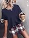 Ekouaer Women Pajama Set Casual Short Set Navy Blue and Red Plaid Small