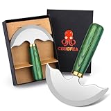 CBHGFEA Leather Round Head Knife, Heavy Duty Leather Cutting Knife, Sharp Round Cutting Edge with Green Wooden Handle for Cutting, Skiving, Crafting DIY Leathercraft (L)
