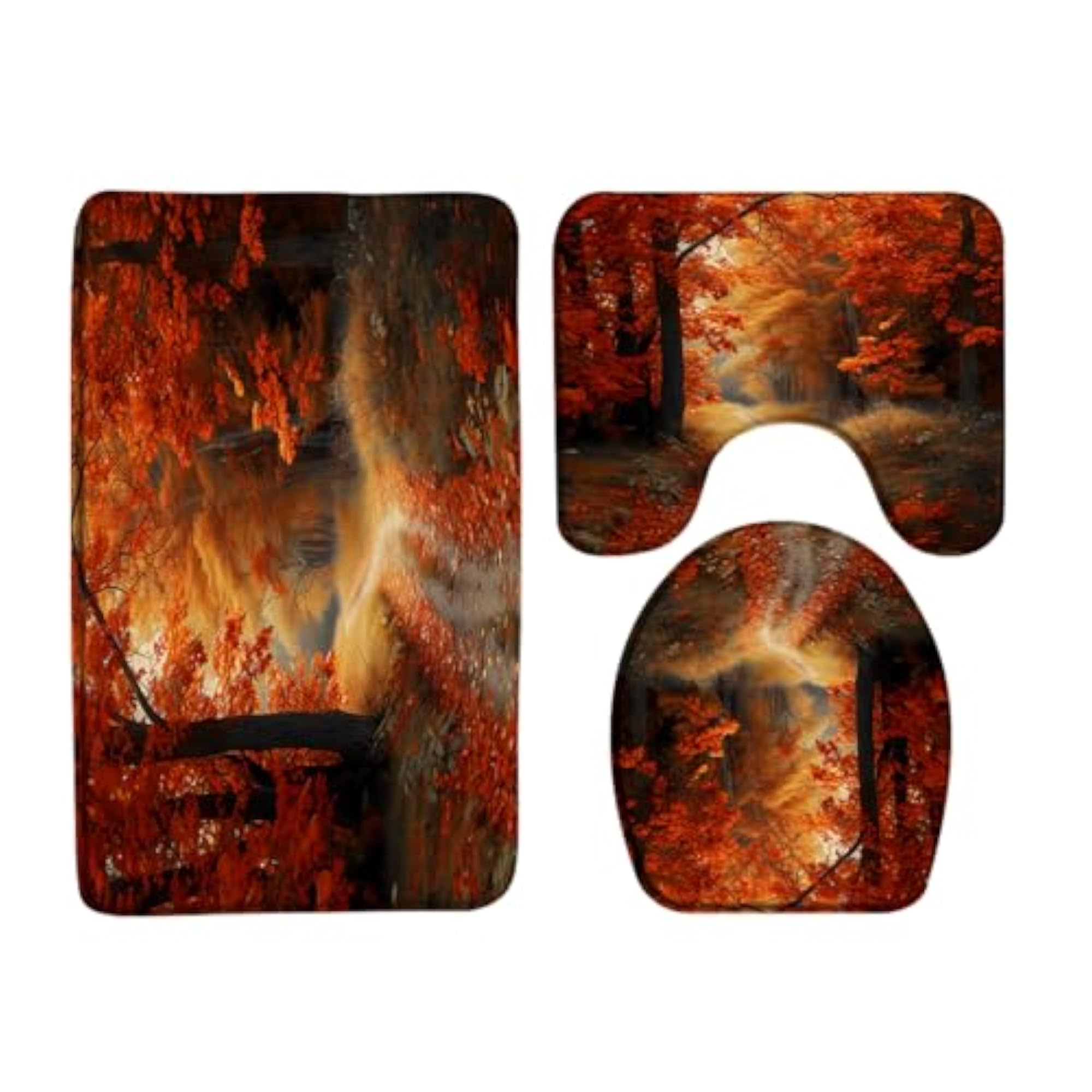 3 Piece Fall Forest Bath Mat Set, Autumn Decor