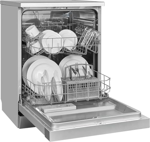 Exquisit® Lavavajillas 60Cm, Clase D, Color Plateado, 12 Servicios, 6 Programas, Inicio Diferido 24H, Indicador Falta Sal y Abrillantador, Consumo 82 kWh/100ciclos, Medidas 84,5x59,8x60 Cm.