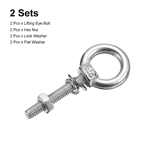 Image of uxcell 2 Sets M4x25mm Stainless Steel Eye Bolts with Nut Washers and Lifting Rings for Hanging Items