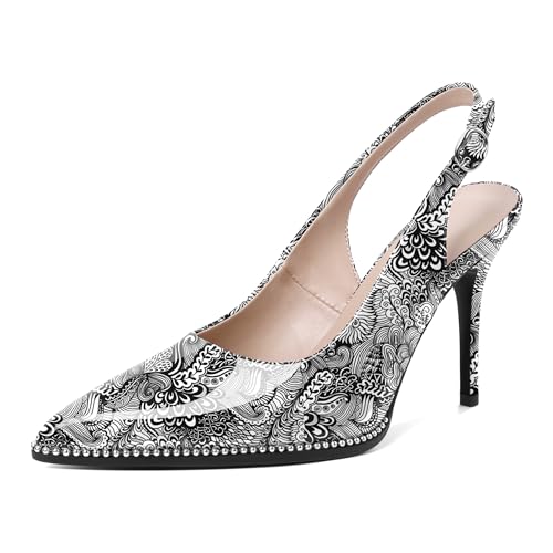 Image of SAMMITOP Women Slingback Heels Stilettos Closed Pointed Toe High Heel Silver Beaded Pumps Comfortable 3.5 Inch High Heels for Women Dressy Shoes