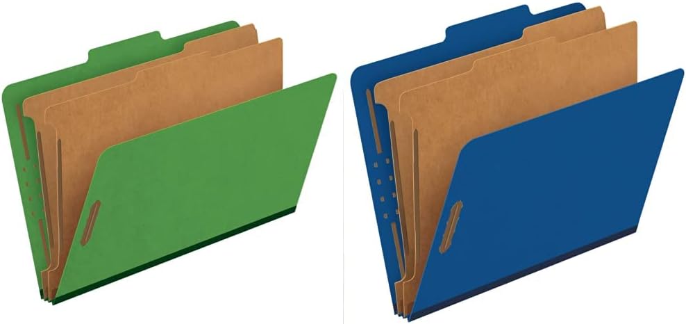 Pendaflex Classification Folders, Standard, 2 Dividers, Embedded Fasteners, 2/5 Cut Tab, Dark Green, Legal, 10/BX & ® Classification Folders, 2 Dividers, 2" Fasteners, Letter, Dark Blue, 10/Box