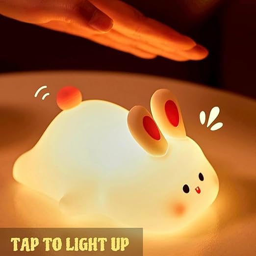 Silicone Night Lamp for Kids, Nursery, Sleeping Rabbit LED Lamp, 10 cm 2