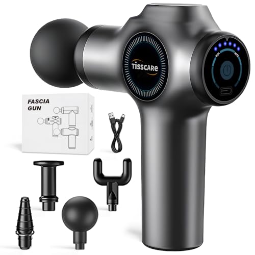 Tisscare Massage Gun – Handheld Percussion Gun Massager with 6 Speeds & 4 Heads for Full Body Pain Relief, Muscle Recovery & Relaxation – Back/Neck/Shoulder/Legs/Feet, Gift for Men and Women