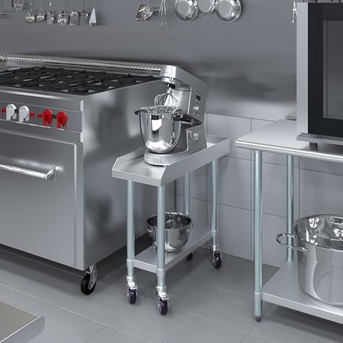 Image of AmGood Stainless Steel Equipment Stand with Undershelf + Casters, Heavy Duty, Commercial Grade, NSF Certified (30 inch Width x 12 inch Length + Casters)